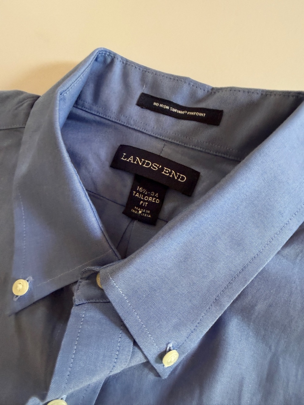 Lands’ End No Iron Supima® Pinpoint Dress Shirt – Men’s 16.5/34 Tailored Fit